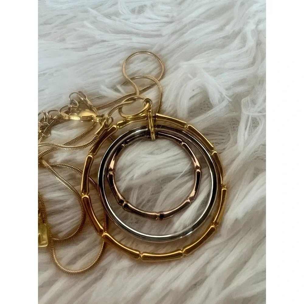 Park Lane Necklace‎ Mixed Metal Gold Silver Rose Circle Pendant Snake Chain 17